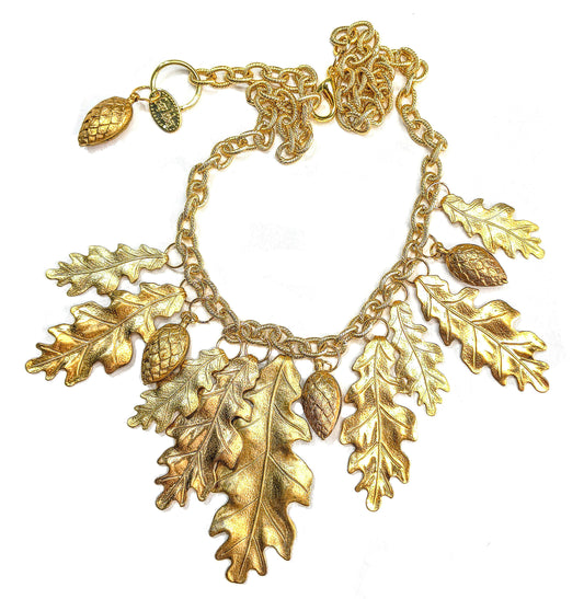 Leaves & Pinecones Brass Necklace 100% USA Gay Isber Gift Box FREE matching earring-Gay Isber Designs