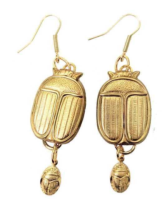 Scarabs + More Scarabs Super Lucky Earrings Brass Pressings USA Made Gay Isber-Gay Isber Designs