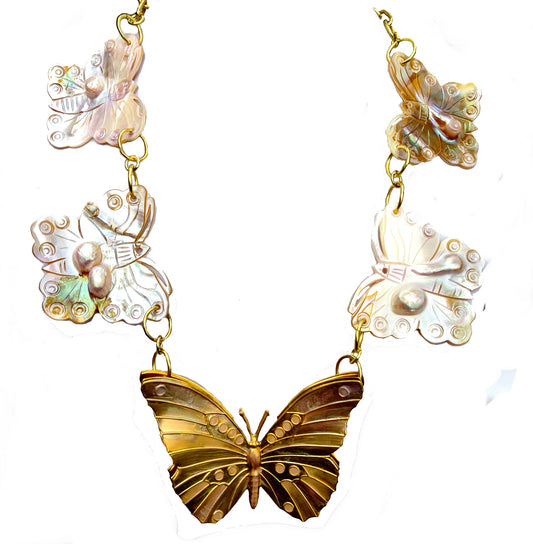 Butterfly Blister Pearls + Brass Butterfly Gay Isber one of a kind Necklace-Gay Isber Designs
