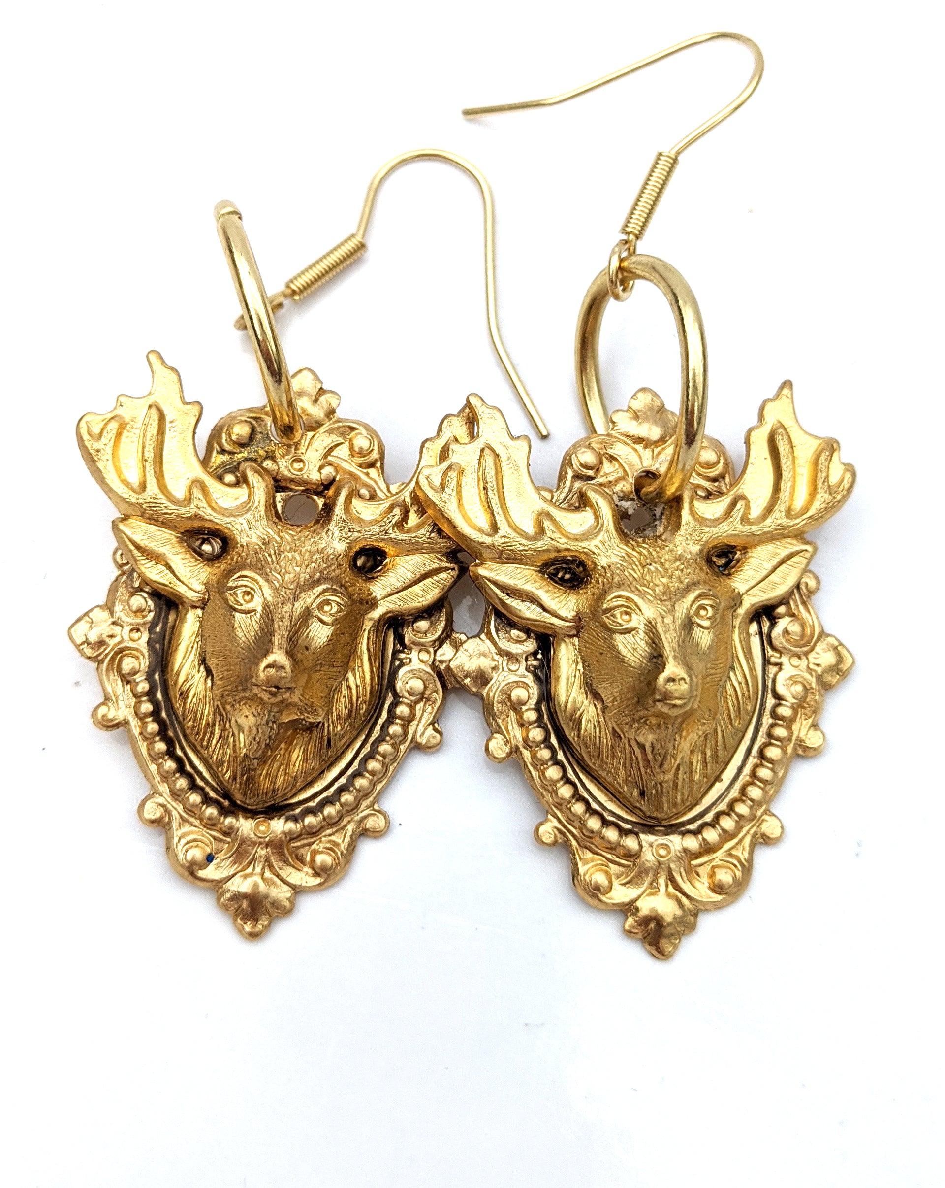 3D Deer Brass Mounted Earrings Sustainable USA Made Gay Isber Gift Bag-Gay Isber Designs