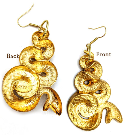 BIG Brass Snake Earrings left / right Gay Isber gift bags 100% USA made-Gay Isber Designs