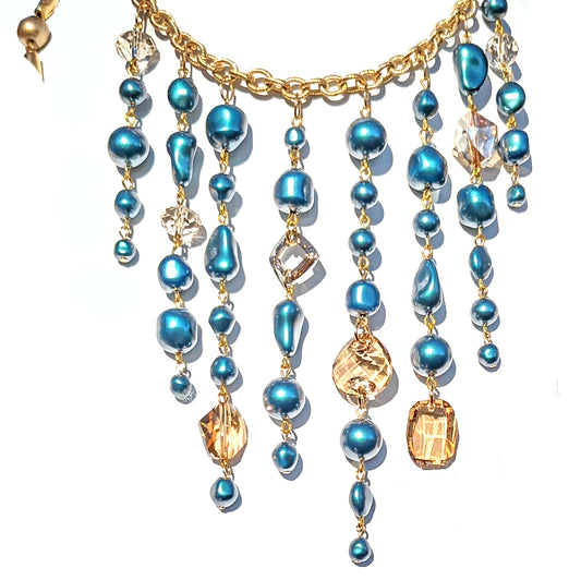 Swarvoski Tahitian Pearls + Golden Shadow Bib Necklace Gay Isber's Luxury Collection-Gay Isber Designs