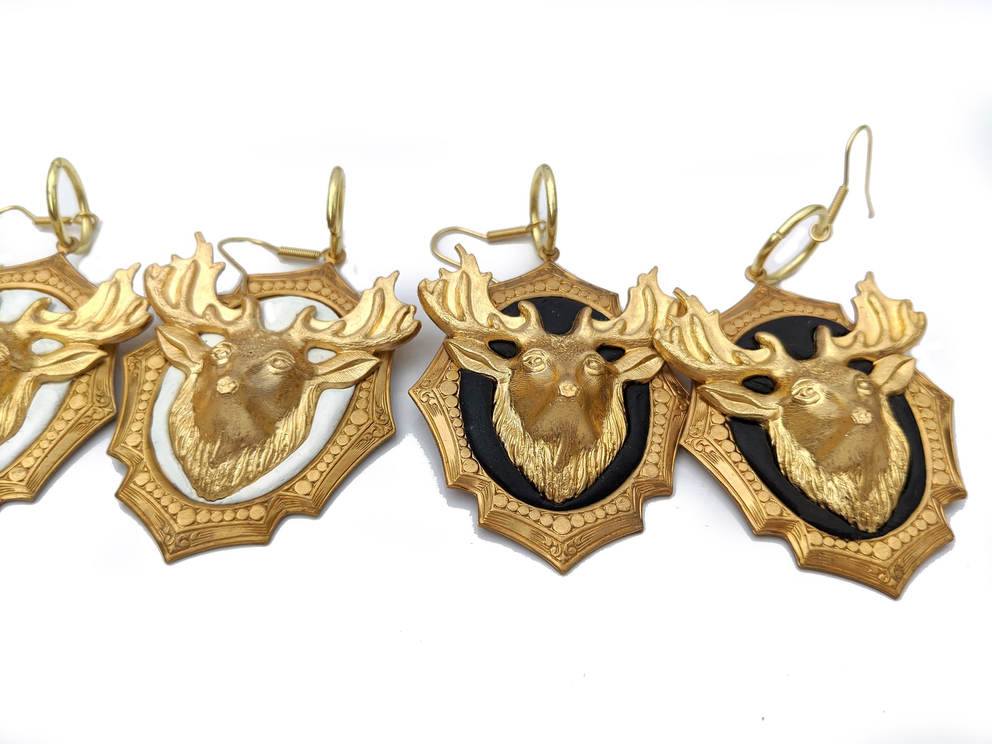 3D Deer or Elk on a Brass Frame Earrings Gay Isber Gift Bagged USA Brass XL Women-Gay Isber Designs