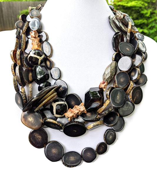 Vintage Horn Slices bones agates and more, oh my! Gay Isber necklace gift boxed Free earrings-Gay Isber Designs