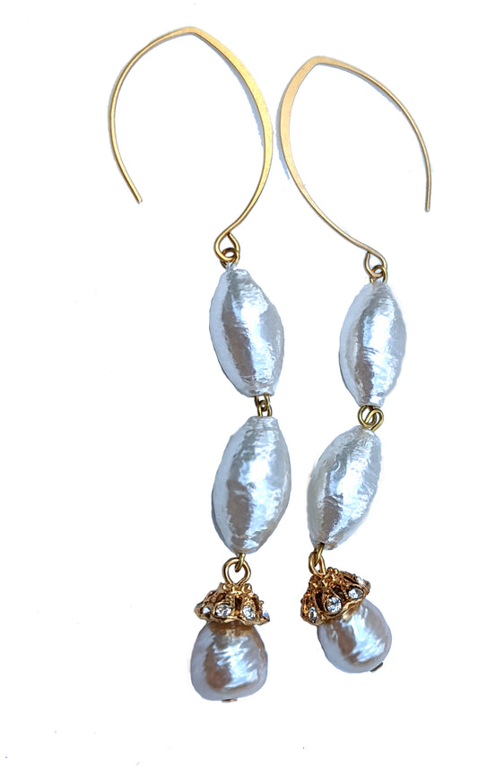 Rare Cotton Pearls Earrings Bridal Gay Isber USA Made with Free Gift Bag-Gay Isber Designs