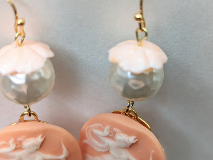Vintage Diana Shell Pink Cameos Vintage Pearl Earrings Gay Isber Sisters Collection-Gay Isber Designs