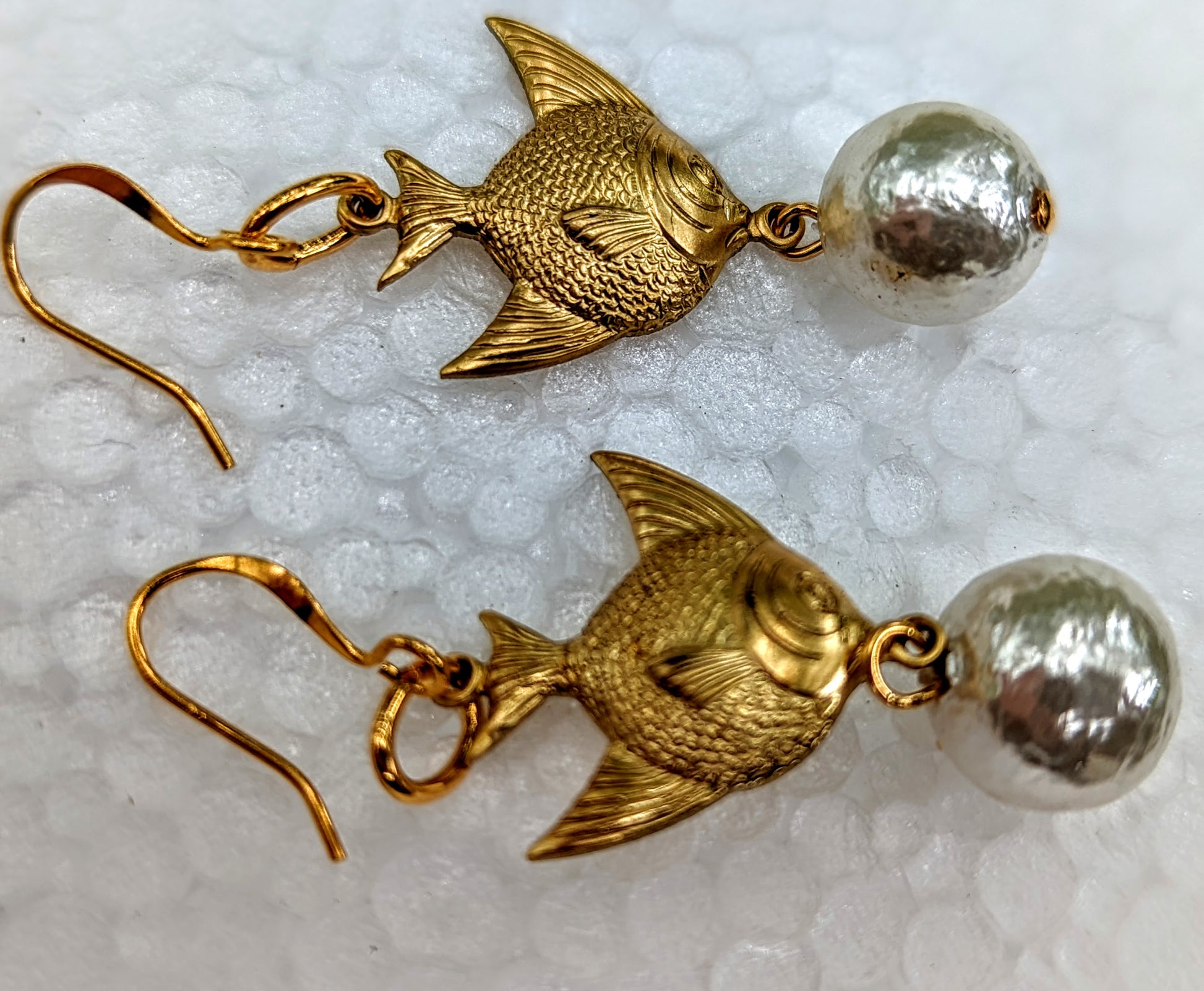 Angelfish and Rare Vintage Cotton Pearls Earrings Gay Isber USA Made with Free Gift Bag-Gay Isber Designs