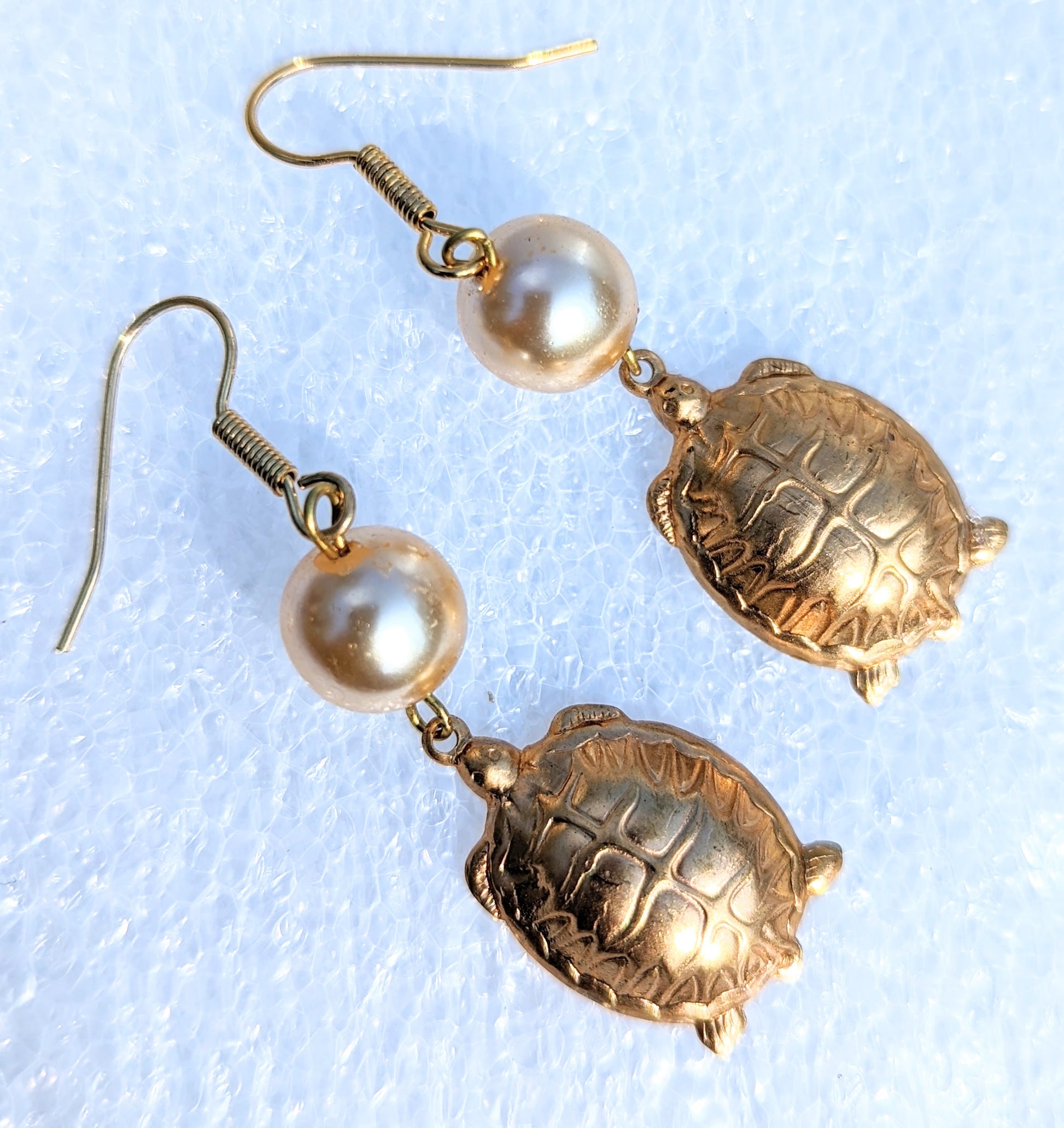 Turtle and Pearl Earrings USA Made Gay Isber Austin Texas Win the race-Gay Isber Designs