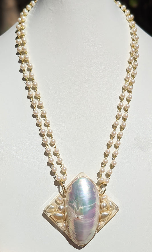 Pearl Nautilus Shell Handlinke Vintage Pearls Necklace Gay Isber 1 of 1-Gay Isber Designs