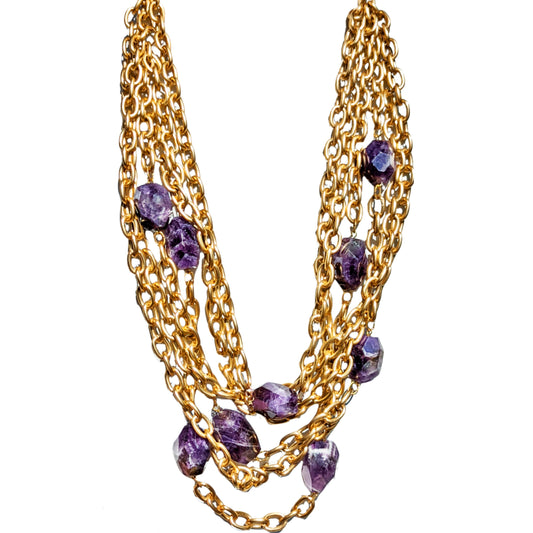 Matte Chains Necklace with BIG Amethyst Faceted Beads Handmade USA Gay Isber-Gay Isber Designs