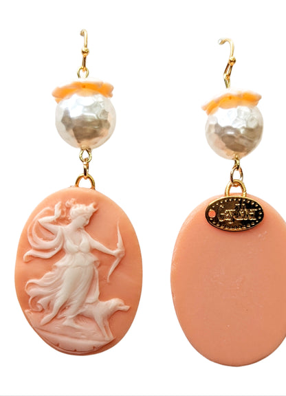 Vintage Diana Shell Pink Cameos Vintage Pearl Earrings Gay Isber Sisters Collection-Gay Isber Designs