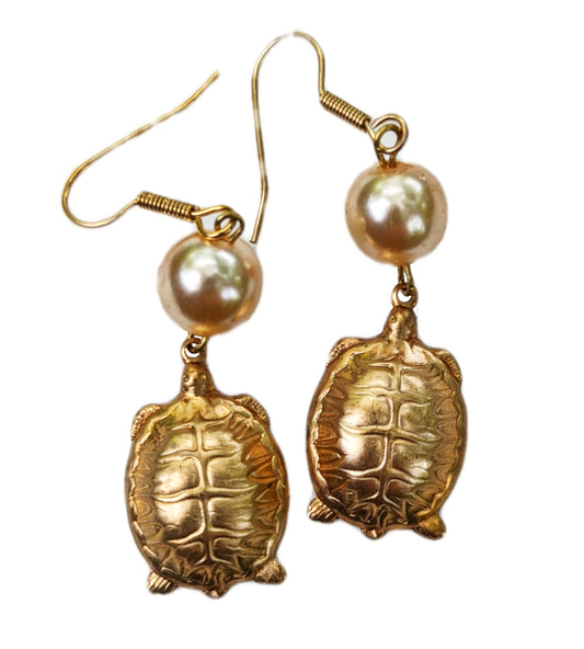 Turtle and Pearl Earrings USA Made Gay Isber Austin Texas Win the race-Gay Isber Designs