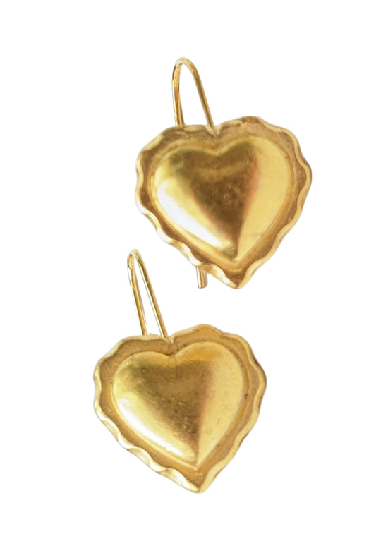 Brass Hearts Matte Gold Plated Hanging Hook Earrings USA Made Gay Isber Gift Bag-Gay Isber Designs