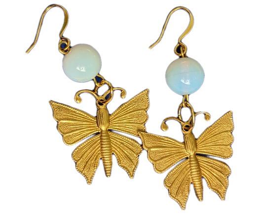 Butterflies with Vintage Opalite Earrings USA Made Gay Isber Free Gift Bag Butterfly-Gay Isber Designs