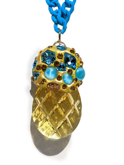 Yellow Crystal Drop Necklace Turqoise Blue Gay Isber One of a kind Wow-Gay Isber Designs
